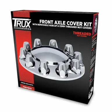 Express Delivery Trux THUB-FRP33 - Front Axle Cover Kit with Removable Hubcap & 33mm Threaded Nut Covers - Chrome ABS Plastic