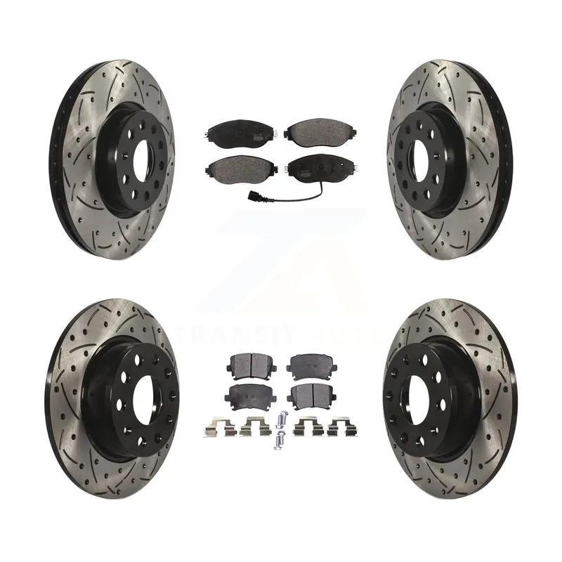 Front Rear Coated Drilled Slot Disc Brake Rotors Semi-Metallic Pad Kit For Volkswagen GTI KDF-100574 Instant Buy
