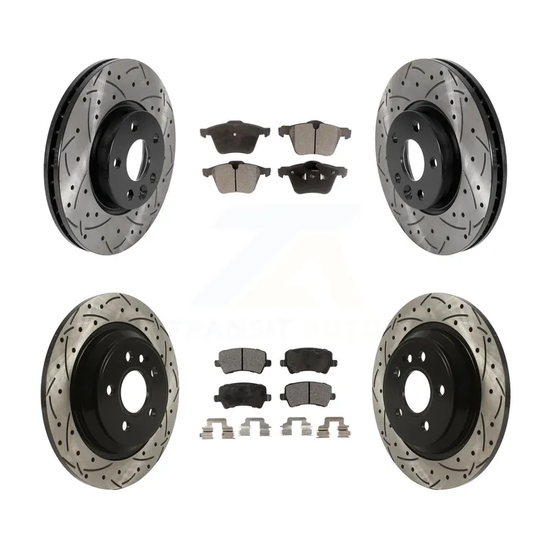 Crafted Front Rear Coated Drilled Slotted Disc Brake Rotors And Ceramic Pads Kit For Volvo V70 KDT-100861