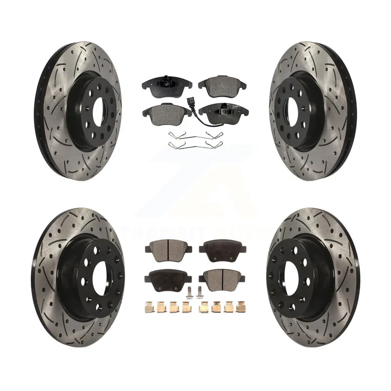 Front Rear Coated Drilled Slotted Disc Brake Rotors Ceramic Pad Kit For Volkswagen Passat KDT-100306 Bargain