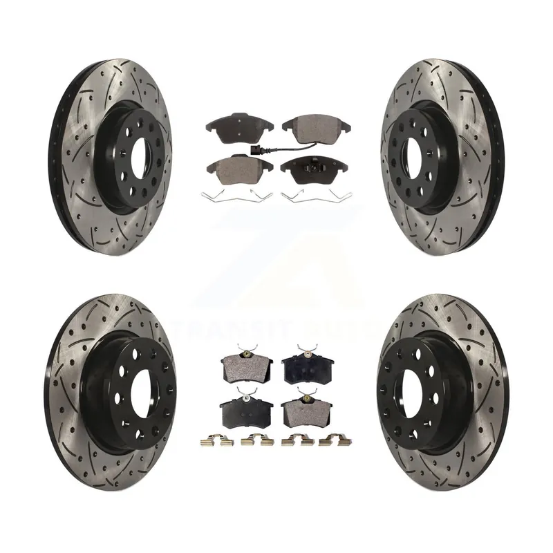One Day Deal Front Rear Drill Slot Brake Rotors Semi-Metallic Pad Kit For Volkswagen Beetle R-Line/GSR KDF-100992