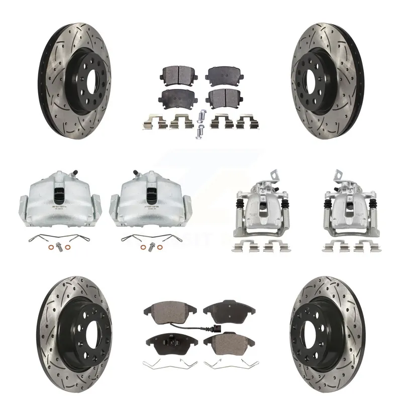 While Supplies Last Front Rear Brake Caliper Drill Slot Rotors Ceramic Pad Kit (10Pc) For Volkswagen CC 2.0L KCD-100264T