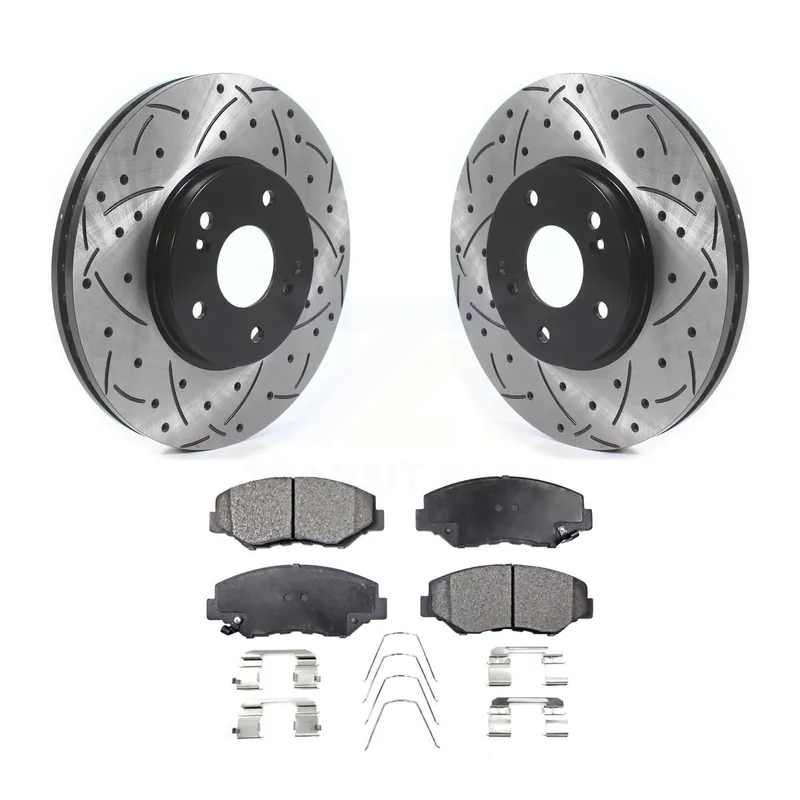 Front Coated Drilled Slotted Disc Brake Rotors And Ceramic Pad Kit For Honda Pilot Accord KDT-100770 Best Seller