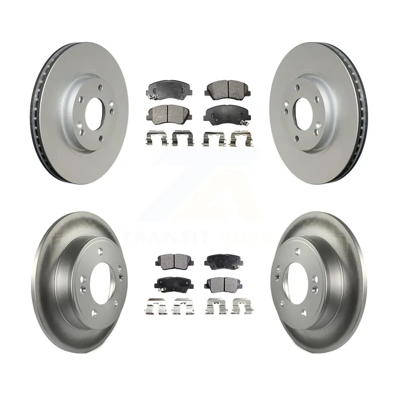 Front Rear Coated Brake Rotor & Ceramic Pad Kit For 2015 Hyundai Veloster Tech RE FLEX SE KGT-101019 Trusted Brand
