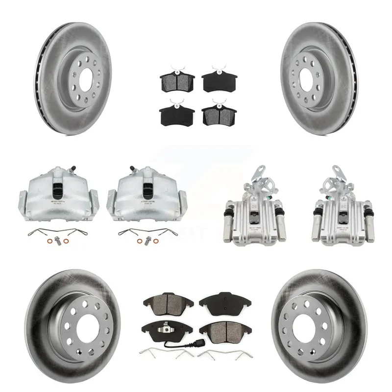 Front Rear Brake Caliper Coat Rotor & Semi-Metallic Pad Kit (10Pc) For Volkswagen Beetle KCG-100995S Best Choice