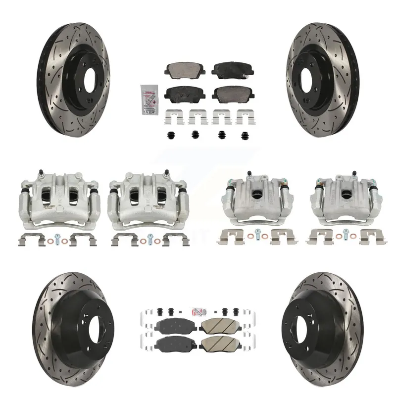 Crafted Front Rear Brake Caliper Drill Slot Rotor Ceramic Pad Kit (10Pc) For Hyundai Santa Fe XL KCD-100664N
