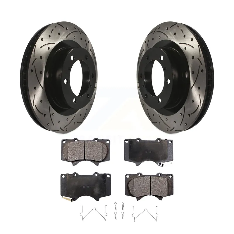 Front Drilled Slot Disc Brake Rotors Semi-Metallic Pad Kit For Toyota 4Runner Lexus GX460 KDF-100135 New Release