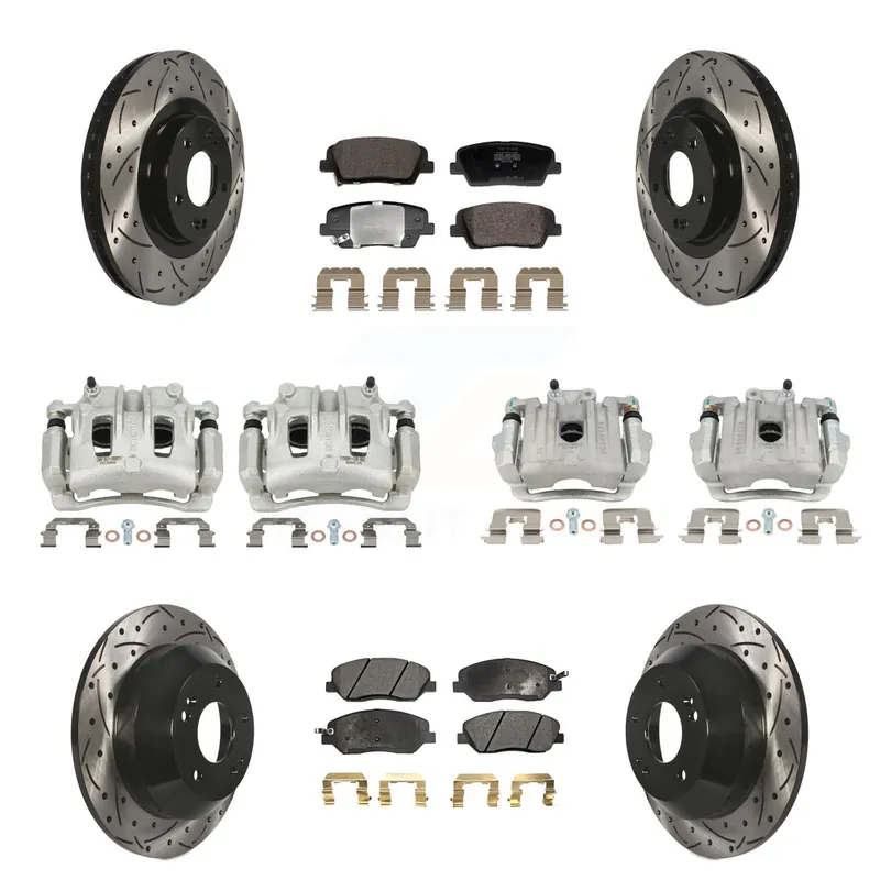 Front Rear Brake Caliper Drill Slot Rotor Semi-Metallic Pad Kit (10Pc) For Hyundai Santa KCD-100674P Bulk Order
