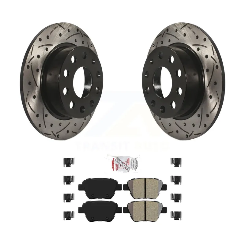 Free Returns Rear Coat Drill Slot Disc Brake Rotor Semi-Metallic Pad Kit For Volkswagen Beetle GTI Eos KDA-101923